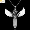 Natural Crystal Hollow Star Pendant Necklace With Rhombus Hexagonal Column Stone On Wax Rope Chain For Women