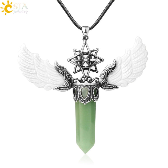 Natural Crystal Hollow Star Pendant Necklace With Rhombus Hexagonal Column Stone On Wax Rope Chain For Women