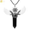 Natural Crystal Hollow Star Pendant Necklace With Rhombus Hexagonal Column Stone On Wax Rope Chain For Women