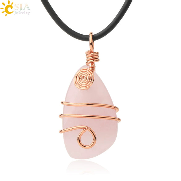 Natural Crystal Irregular Stone Wrapped Drop Pendant Necklace Minimalist Zodiac Animal Ball Chain For Women And Men