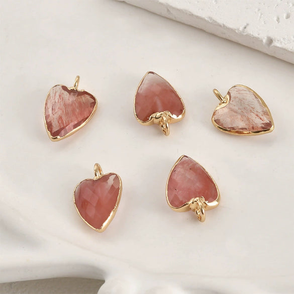 Natural Crystal Jade Minimalist Love Pendant Goldplated Edge Diy Handmade Accessories For Bracelet Necklace Earrings