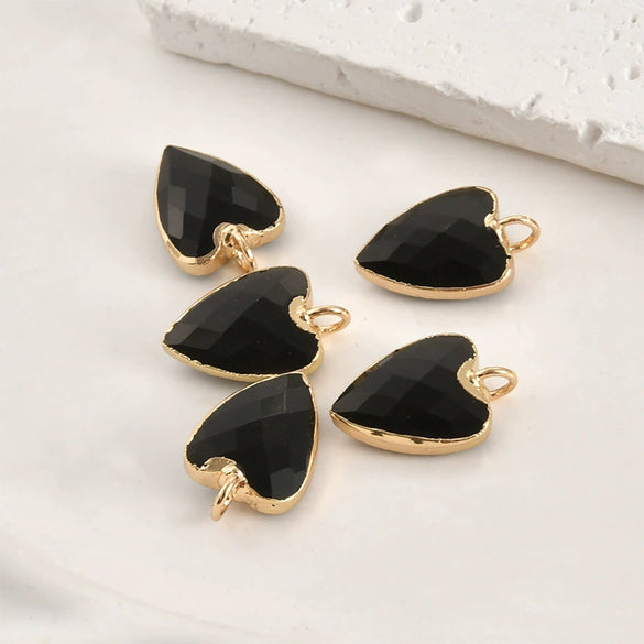 Natural Crystal Jade Minimalist Love Pendant Goldplated Edge Diy Handmade Accessories For Bracelet Necklace Earrings