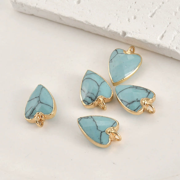 Natural Crystal Jade Minimalist Love Pendant Goldplated Edge Diy Handmade Accessories For Bracelet Necklace Earrings
