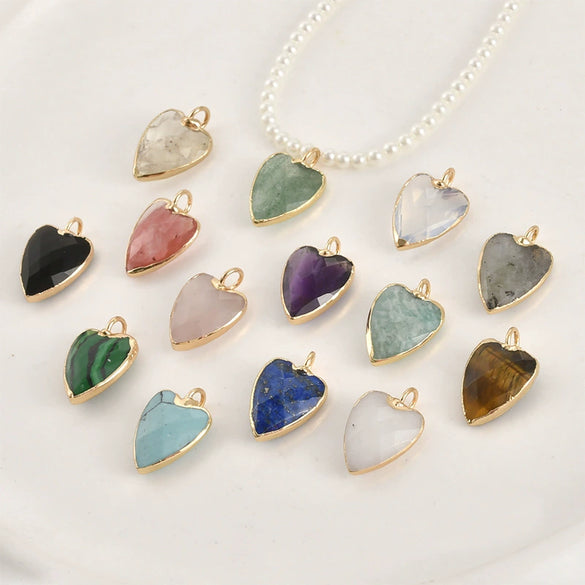 Natural Crystal Jade Minimalist Love Pendant Goldplated Edge Diy Handmade Accessories For Bracelet Necklace Earrings