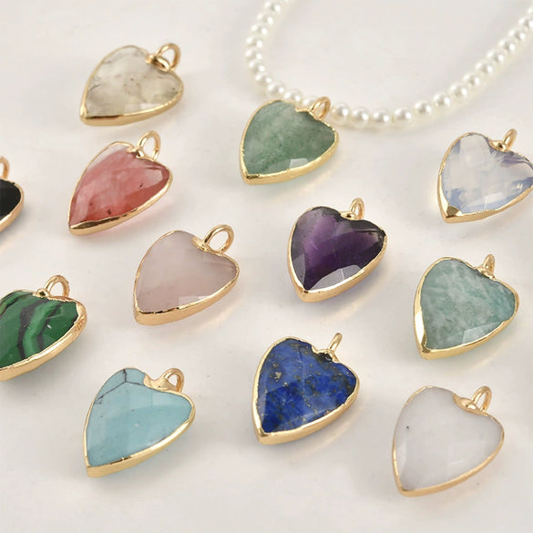 Natural Crystal Jade Minimalist Love Pendant Goldplated Edge Diy Handmade Accessories For Bracelet Necklace Earrings