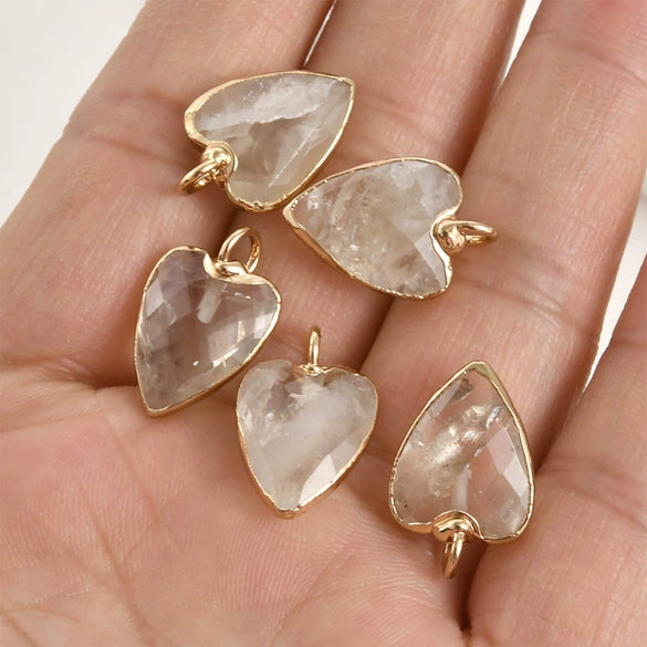 Natural Crystal Jade Minimalist Love Pendant Goldplated Edge Diy Handmade Accessories For Bracelet Necklace Earrings