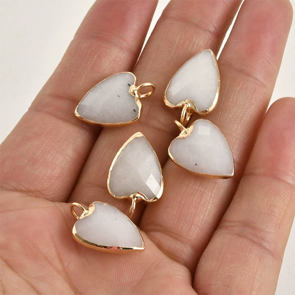 Natural Crystal Jade Minimalist Love Pendant Goldplated Edge Diy Handmade Accessories For Bracelet Necklace Earrings
