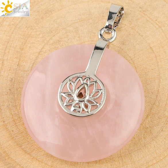 Natural Crystal Lotus Buckle Pendant Necklace With Multicolor Crystal Ball Chain Simple Jewelry