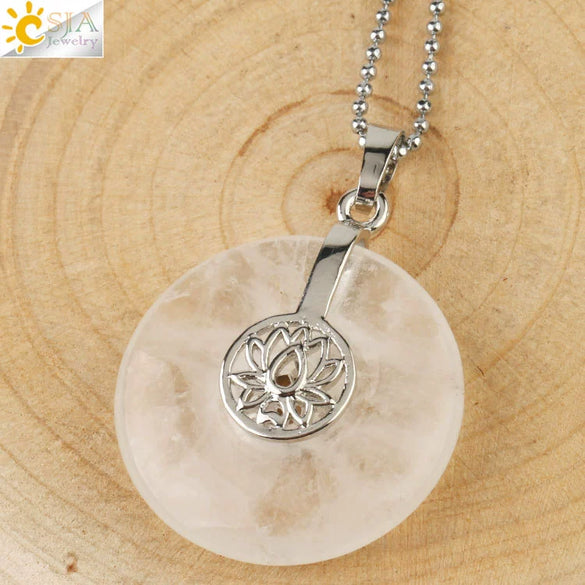 Natural Crystal Lotus Buckle Pendant Necklace With Multicolor Crystal Ball Chain Simple Jewelry