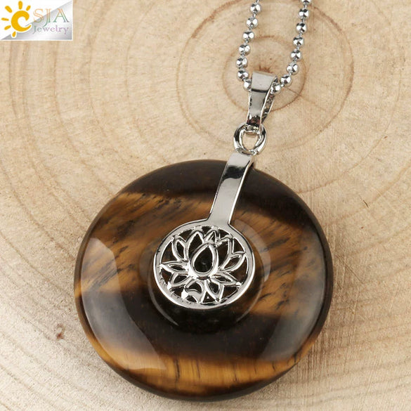 Natural Crystal Lotus Buckle Pendant Necklace With Multicolor Crystal Ball Chain Simple Jewelry