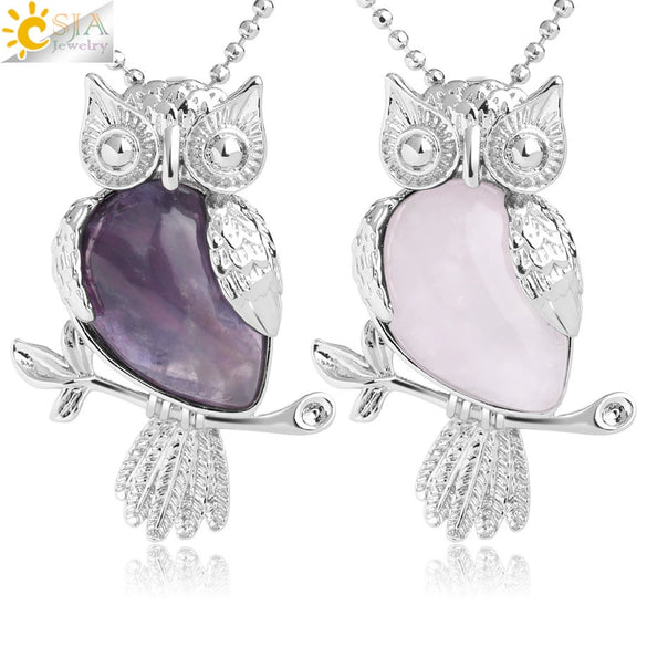 Natural Crystal Owl Pendant Necklace Minimalist Animal Ball Chain Necklace For Women Classic Creative Jewelry