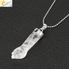 Natural Crystal Pendant Necklace With Geometric Pattern And Ball Chain Minimalist Style Unisex