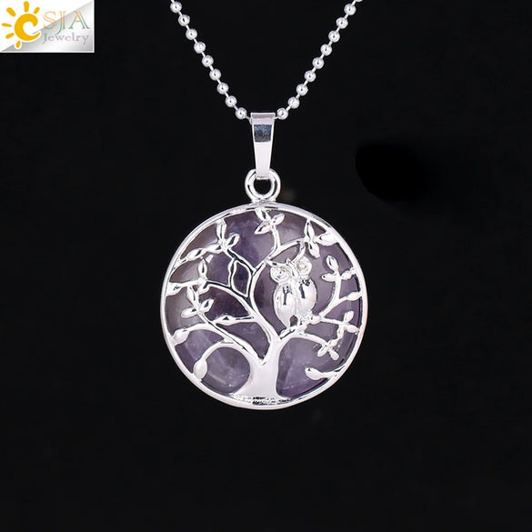 Natural Crystal Small Animal Owl Pendant Necklace Semiprecious Stone Alloy Copper Electroplated Minimalist Fashion Jewelry