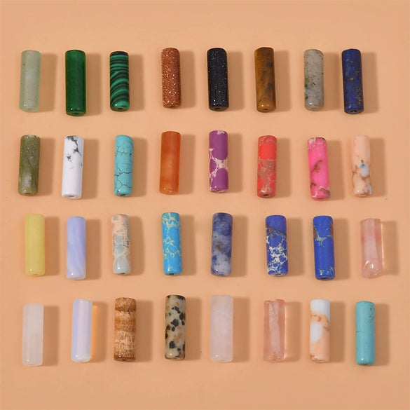 Natural Crystal Stone And Synthetic Stone Cylindrical Loose Beads For Jewelry Accessories