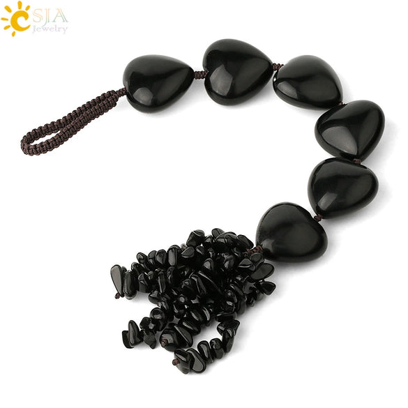Natural Crystal Stone Heart Car Ornament With Colorful Short Tassel Hand Woven Personality Jewelry Dripping Oil Craft