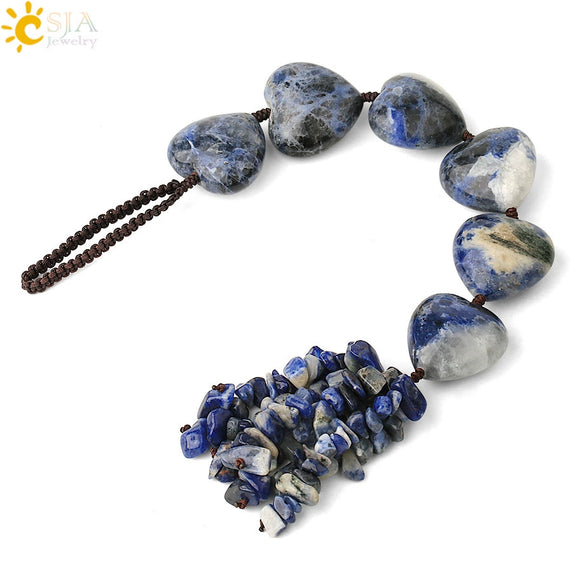Natural Crystal Stone Heart Car Ornament With Colorful Short Tassel Hand Woven Personality Jewelry Dripping Oil Craft