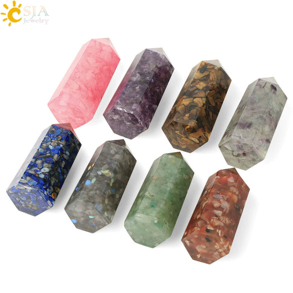 Natural Crystal Stone Resin Hexagonal Prism Pendulum Ornament With Dripping Glue Craftsmanship