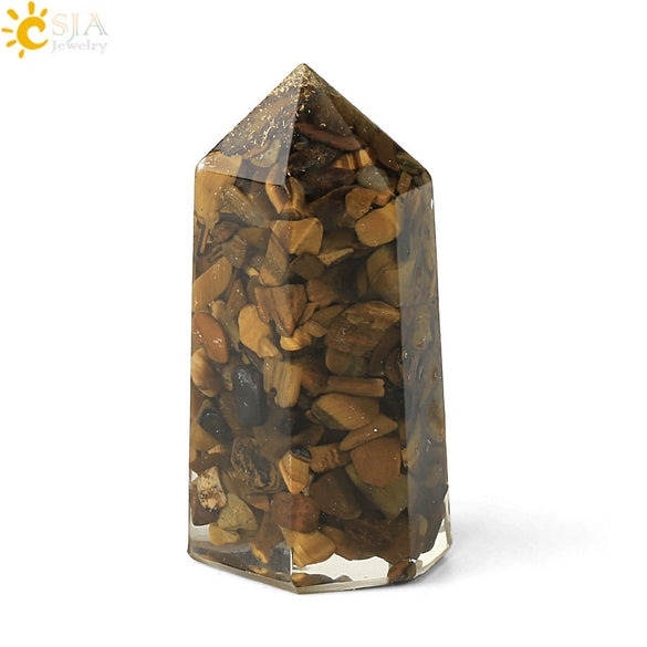 Natural Crystal Stone Resin Hexagonal Prism Pendulum Ornament With Dripping Glue Craftsmanship