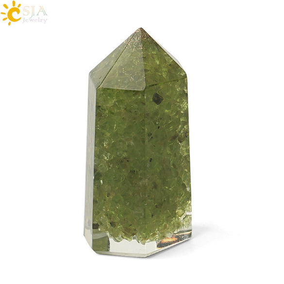 Natural Crystal Stone Resin Hexagonal Prism Pendulum Ornament With Dripping Glue Craftsmanship
