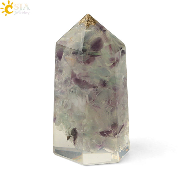 Natural Crystal Stone Resin Hexagonal Prism Pendulum Ornament With Dripping Glue Craftsmanship