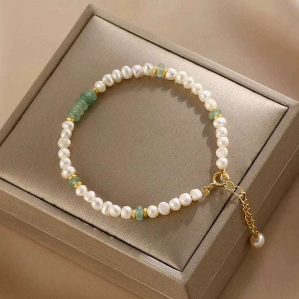 Natural Freshwater Pearl And Dongling Jade Handmade Bracelet