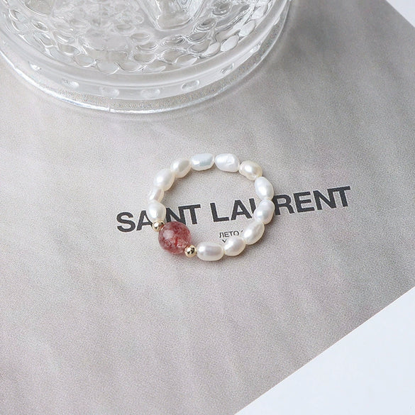 Natural Freshwater Pearl And Pink Crystal Ring 14K Goldfilled Drop Shape Unisex