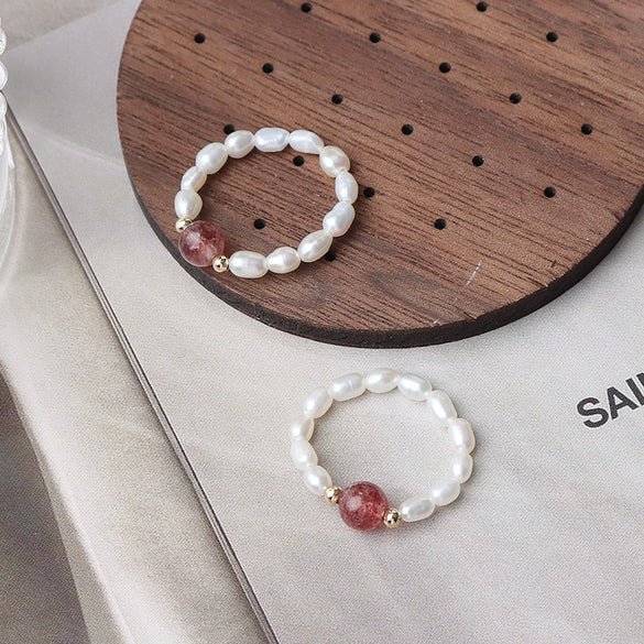 Natural Freshwater Pearl And Pink Crystal Ring 14K Goldfilled Drop Shape Unisex