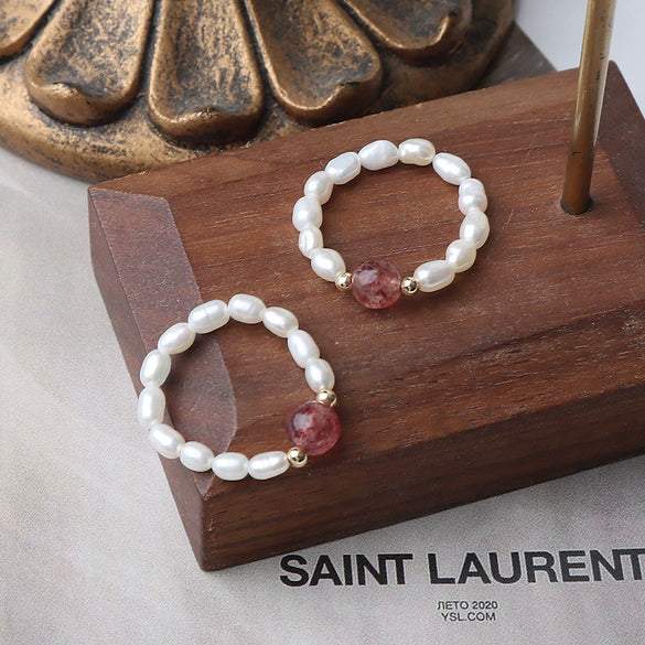 Natural Freshwater Pearl And Pink Crystal Ring 14K Goldfilled Drop Shape Unisex