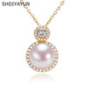 Natural Freshwater Pearl And Zircon Necklace With Gold Craft Flat Round And Steamed Bread Round Pearl Pendant Geometric Style