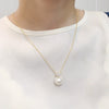 Natural Freshwater Pearl And Zircon Necklace With Gold Craft Flat Round And Steamed Bread Round Pearl Pendant Geometric Style