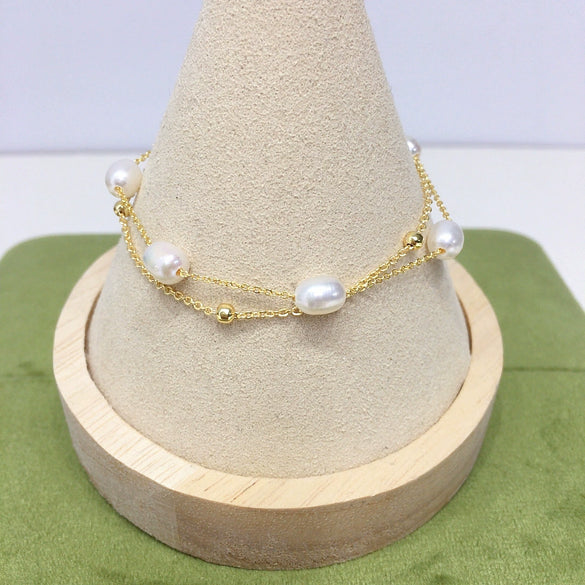 Natural Freshwater Pearl Bracelet Copper Alloy Rice Shape Droplet Shape