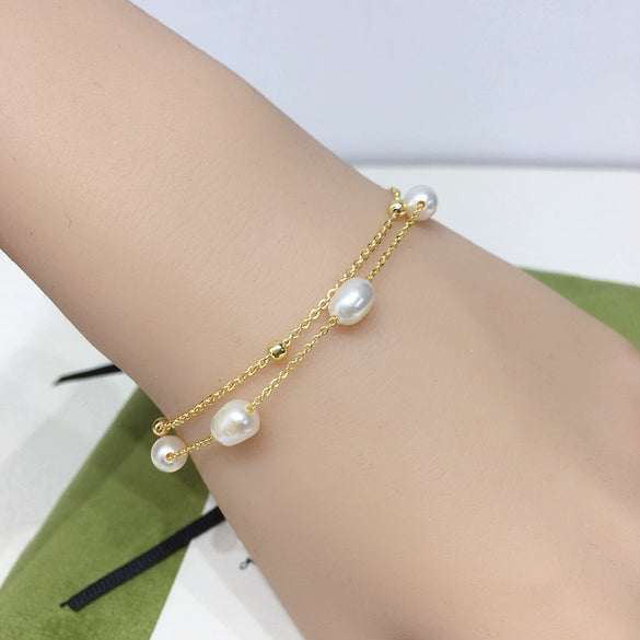Natural Freshwater Pearl Bracelet Copper Alloy Rice Shape Droplet Shape