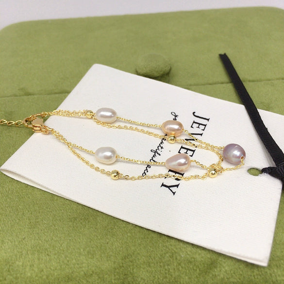 Natural Freshwater Pearl Bracelet Copper Alloy Rice Shape Droplet Shape