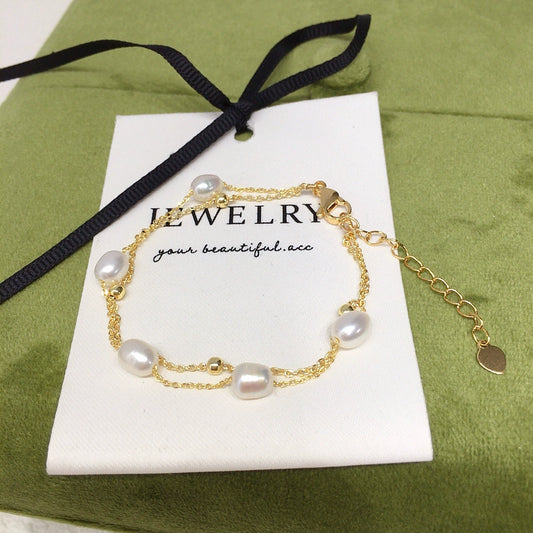 Natural Freshwater Pearl Bracelet Copper Alloy Rice Shape Droplet Shape