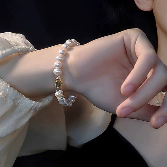 Natural Freshwater Pearl Bracelet Simple Style Alien Shape Copper Accessory For Women