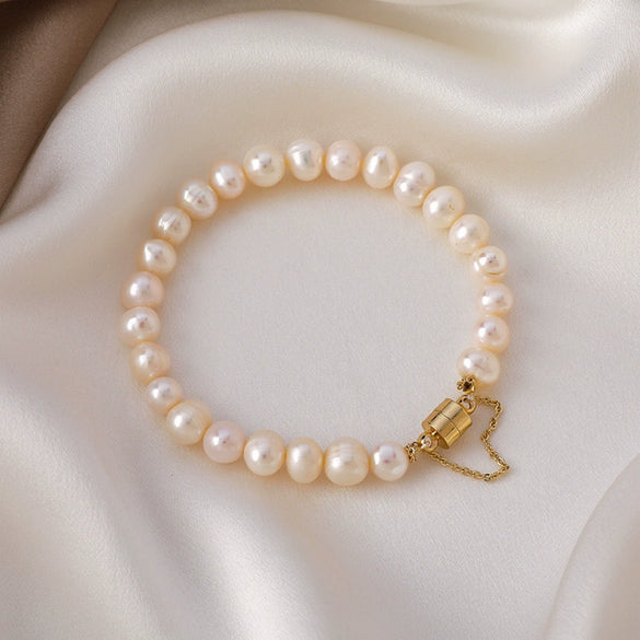 Natural Freshwater Pearl Bracelet Simple Style Alien Shape Copper Accessory For Women