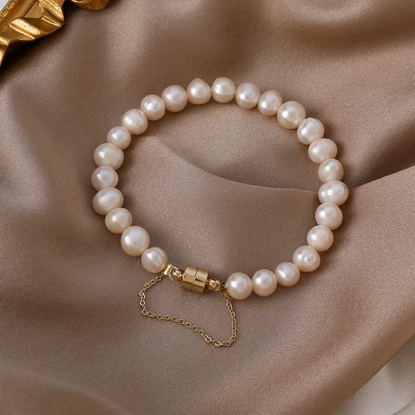 Natural Freshwater Pearl Bracelet Simple Style Alien Shape Copper Accessory For Women