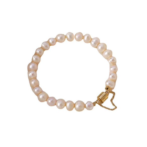 Natural Freshwater Pearl Bracelet Simple Style Alien Shape Copper Accessory For Women