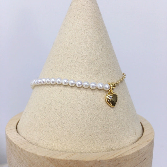 Natural Freshwater Pearl Bracelet With Nearly Round Pearls Copper Alloy Love Pendant Ins Style For Women