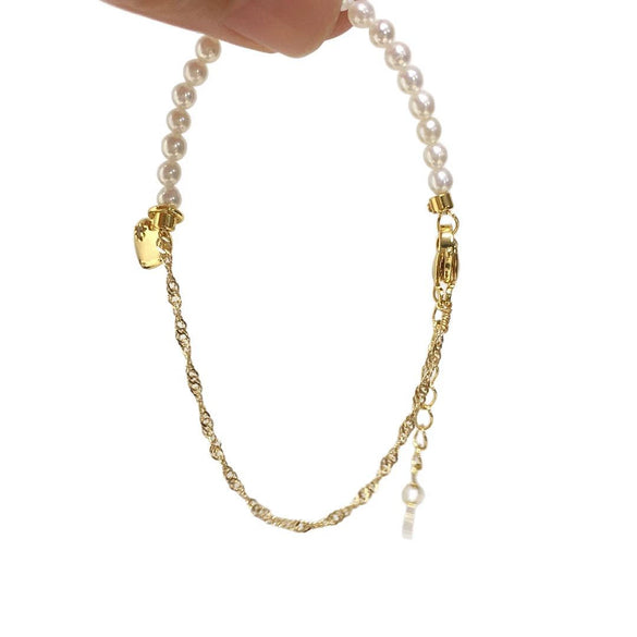 Natural Freshwater Pearl Bracelet With Nearly Round Pearls Copper Alloy Love Pendant Ins Style For Women