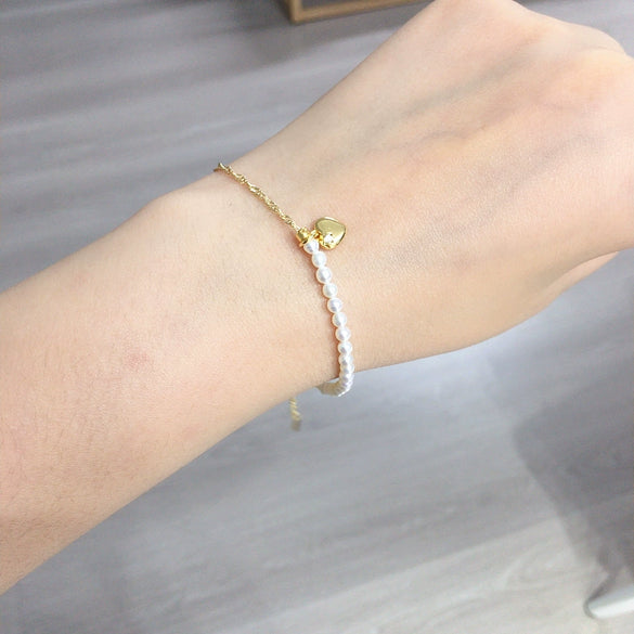 Natural Freshwater Pearl Bracelet With Nearly Round Pearls Copper Alloy Love Pendant Ins Style For Women