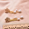 Natural Freshwater Pearl Braided Flower Tassel Earrings With Silver Needle Geometric Retro Electroplated Jewelry For Women