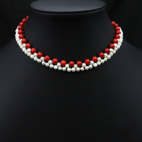Natural Freshwater Pearl Double Layer Clavicle Chain With Geometric Design For Women Spring And Summer Jewelry Gift