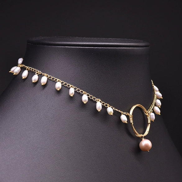 Natural Freshwater Pearl Double Layer Clavicle Chain With Geometric Design For Women Spring And Summer Jewelry Gift