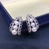 Natural Freshwater Pearl Earrings Alloy Inlaid With Artificial Gemstones And Semiprecious Stones Oblate And Flat Roundbun Round Shape French Retro Style For Women