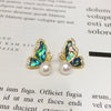Natural Freshwater Pearl Earrings For Women Abalone Motherofpearl Butterfly Style With 18K Goldfilled Sterling Silver Needles Flat Round Shape