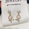 Natural Freshwater Pearl Earrings For Women Alloy Inlaid With Artificial Gemstones And Semiprecious Stones Oblate Flat Round Bun Round Shape