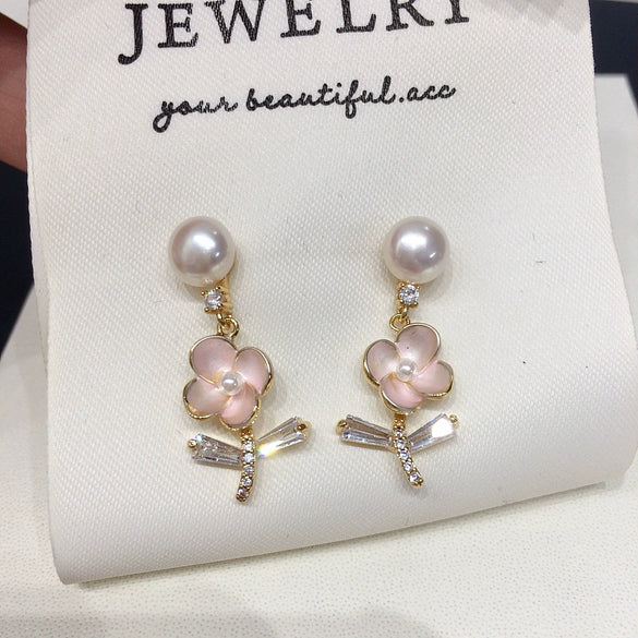 Natural Freshwater Pearl Earrings For Women Alloy Inlaid With Artificial Gemstones And Semiprecious Stones Oblate Flat Round Bun Round Shape