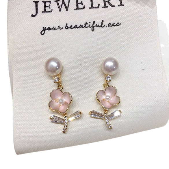 Natural Freshwater Pearl Earrings For Women Alloy Inlaid With Artificial Gemstones And Semiprecious Stones Oblate Flat Round Bun Round Shape
