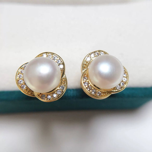Natural Freshwater Pearl Earrings For Women Clover Flower Shape
